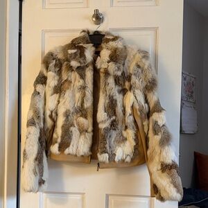 Anne Klein Faux Fur Teddy Jacket - Brown and Cream